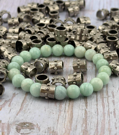 Dotted Barrel Spacer Metal Beads, Antiqued Pewter - PT530