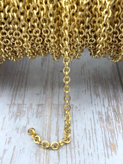 Flat Oval Cable Chain, Satin 18k Gold Plated - S060-CH