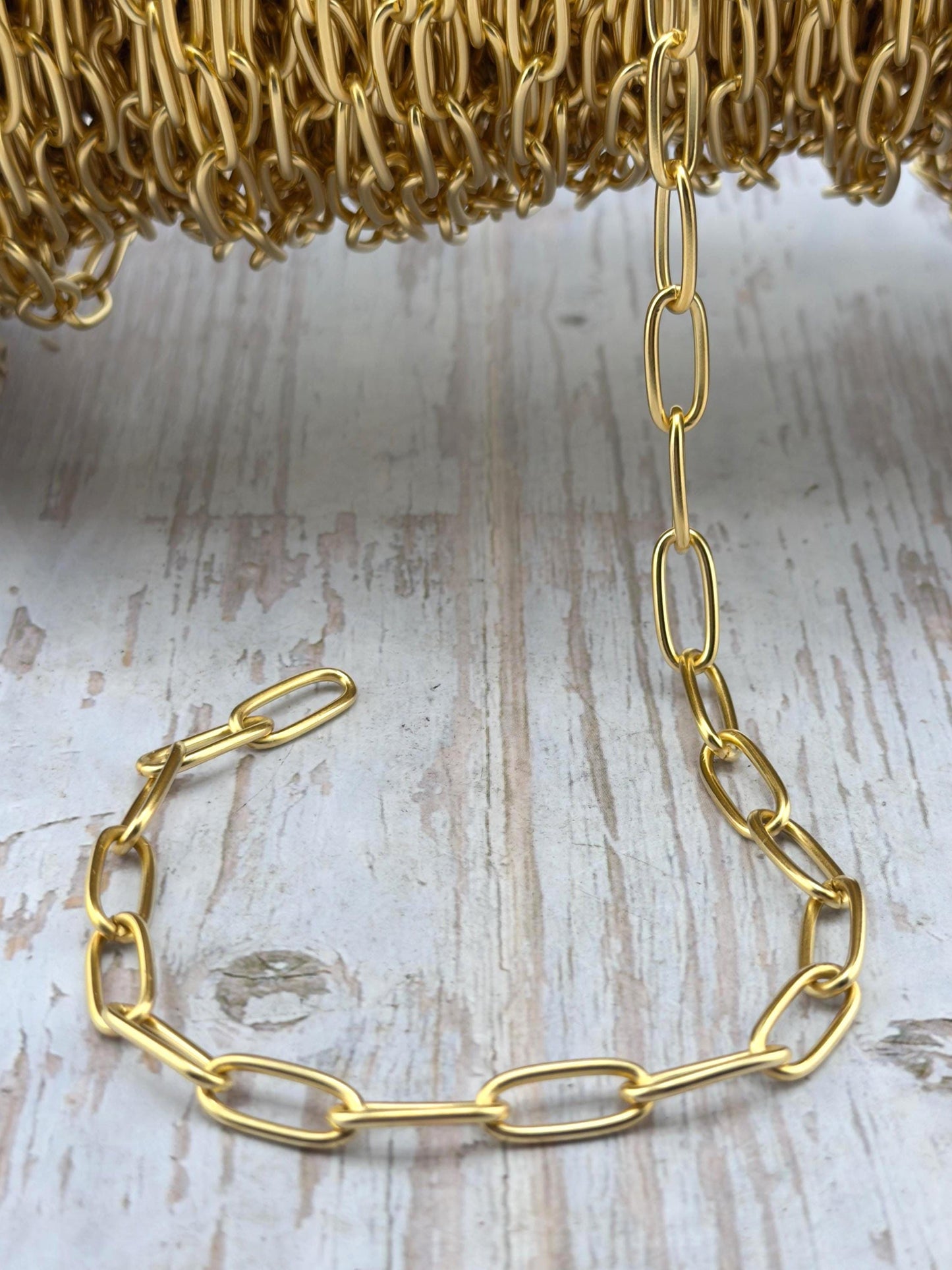 Chaîne longue à maillons, Plaqué or 18 carats satiné - S068-CH