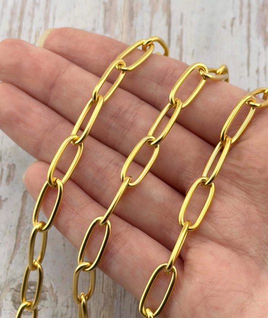 Statement Long Link Chain, Satin 18k Gold Plated - S068-CH