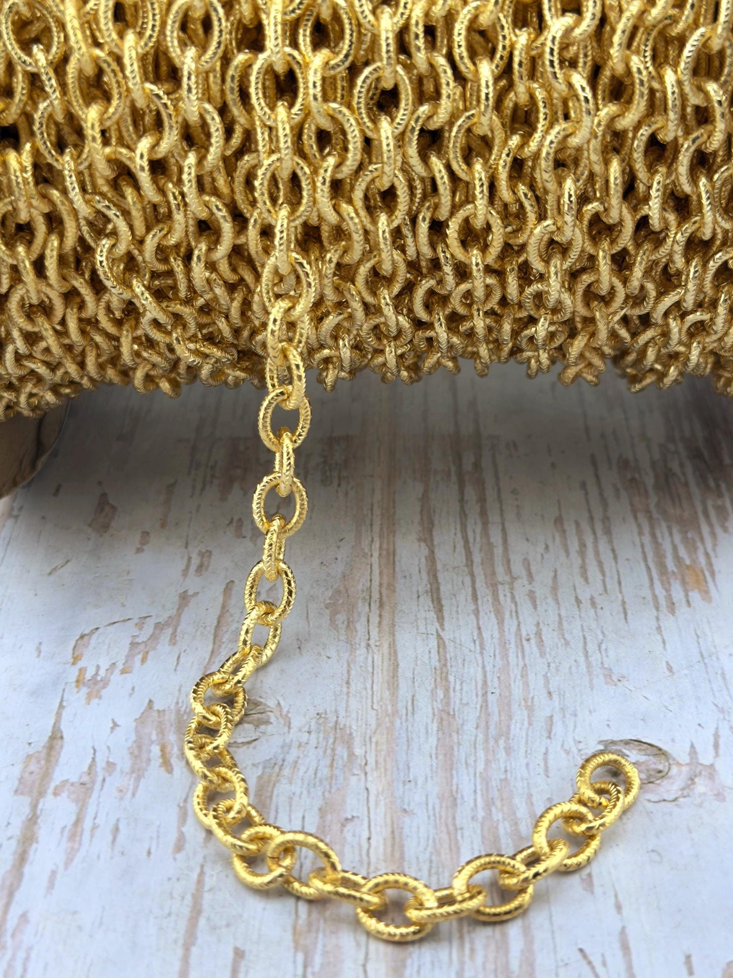 Textured Oval Cable Chain, Satin 18k Gold Plated - S077-CH