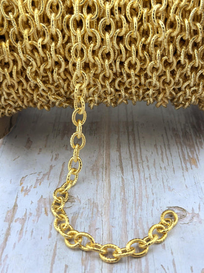 Textured Oval Cable Chain, Satin 18k Gold Plated - S077-CH