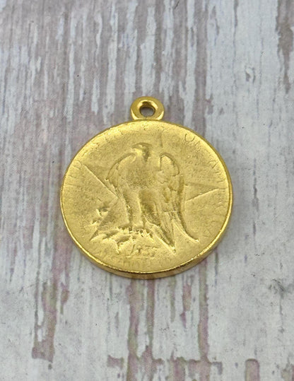 Colgante réplica de moneda de ángel y águila, chapado en oro de 18k satinado - ST360