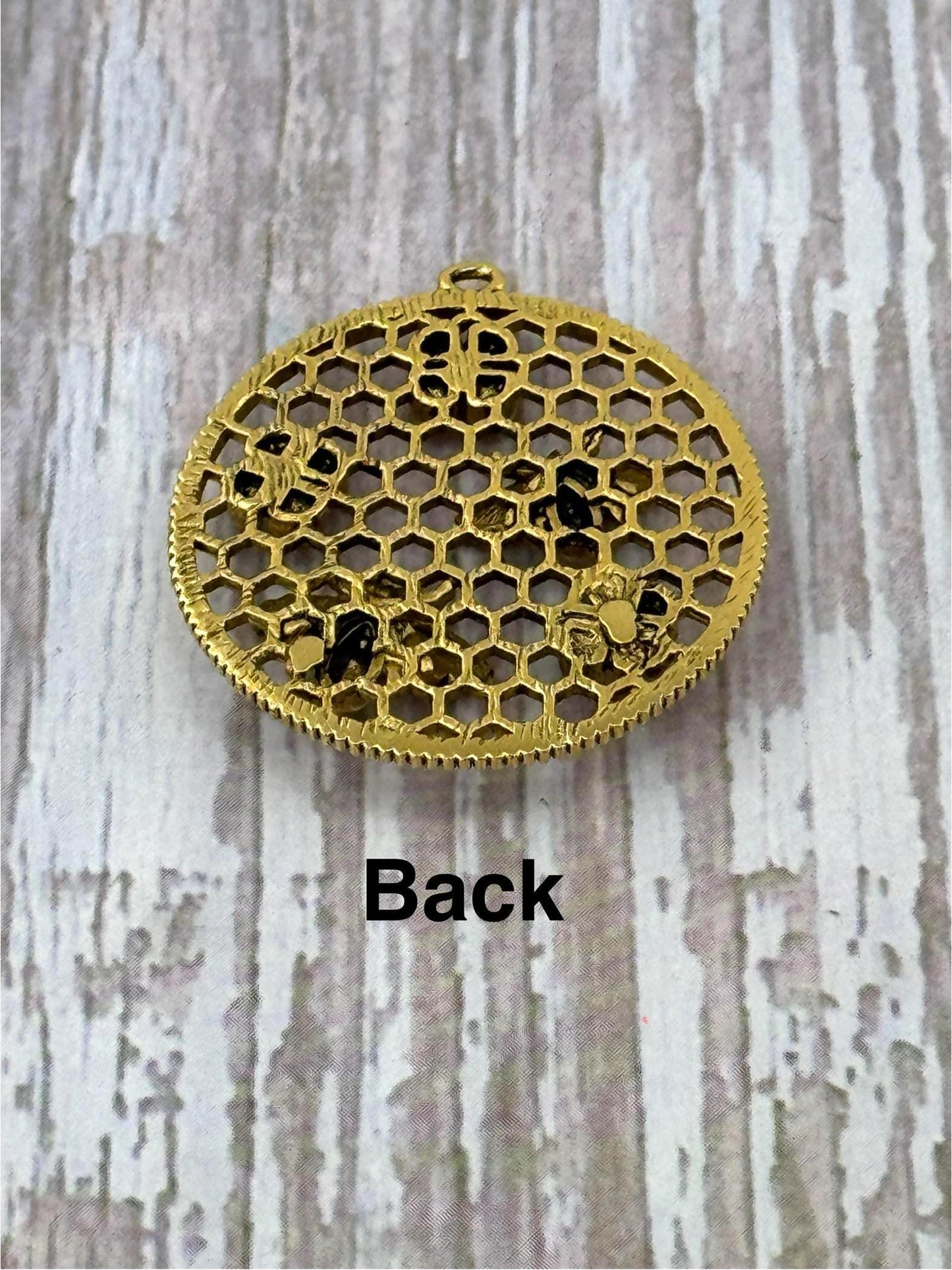 Bees and Flowers Medallion, Antiqued 18k Gold Plated - AG553