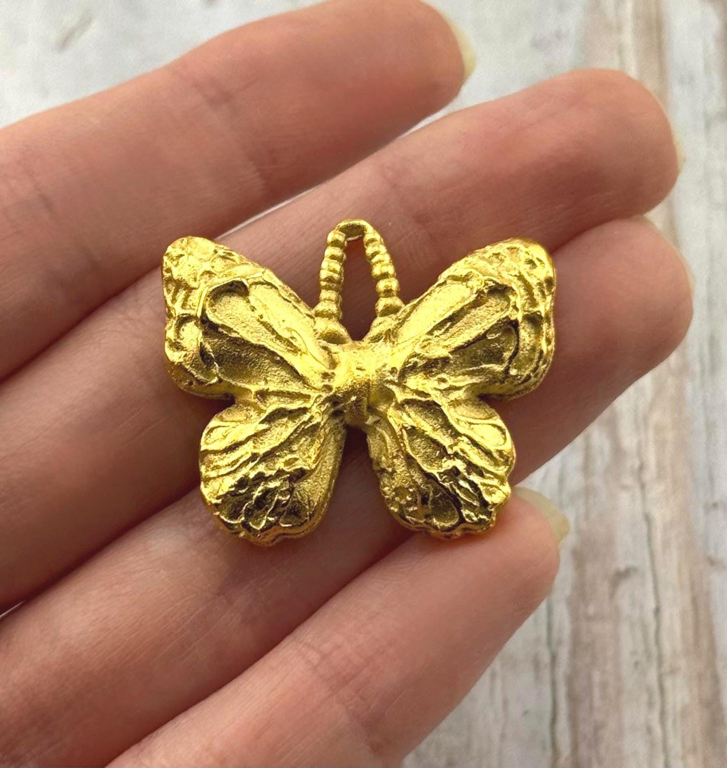Rustic Butterfly Charm, Satin 18k Gold Plated - ST291