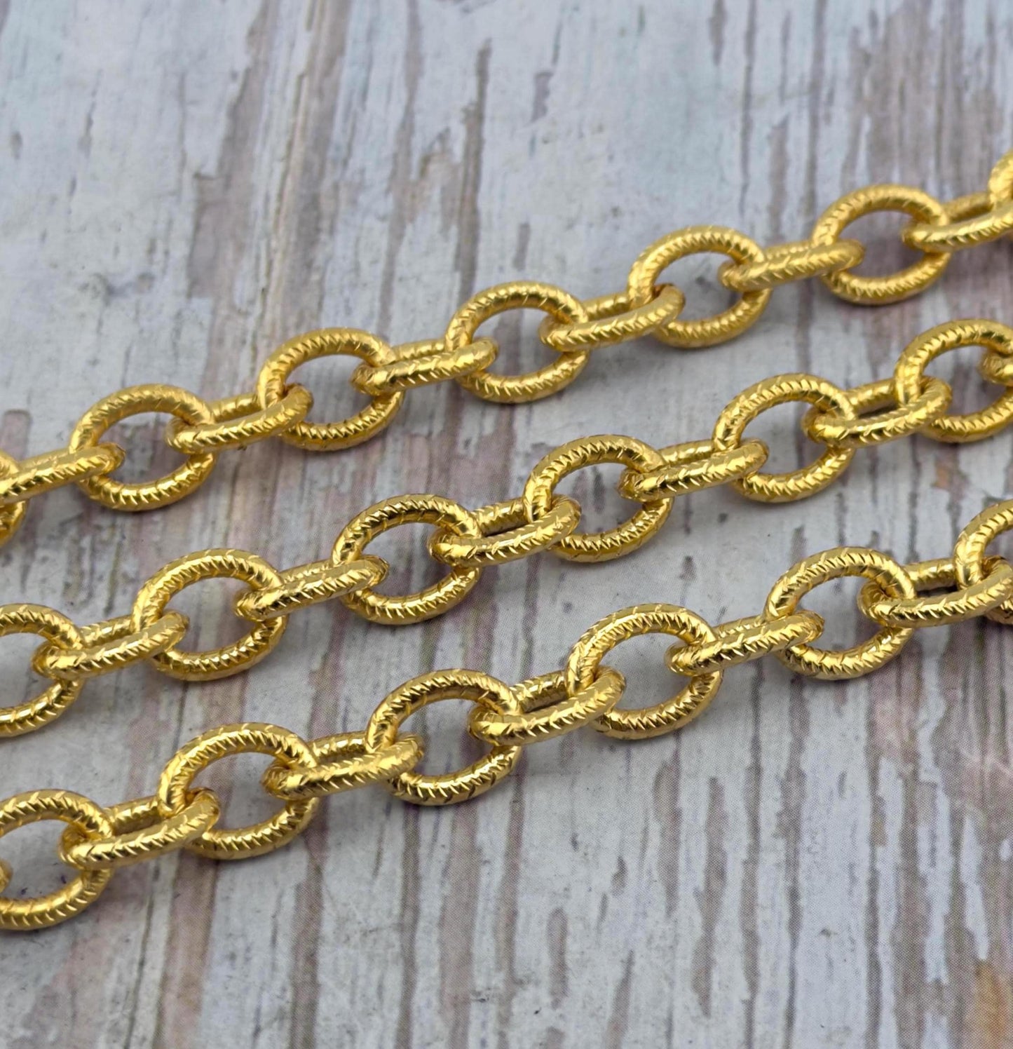 Textured Oval Cable Chain, Satin 18k Gold Plated - S077-CH