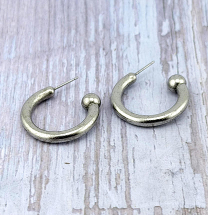 Boucles d'oreilles créoles demi-cercle de 1 pouce, étain vieilli - PT566