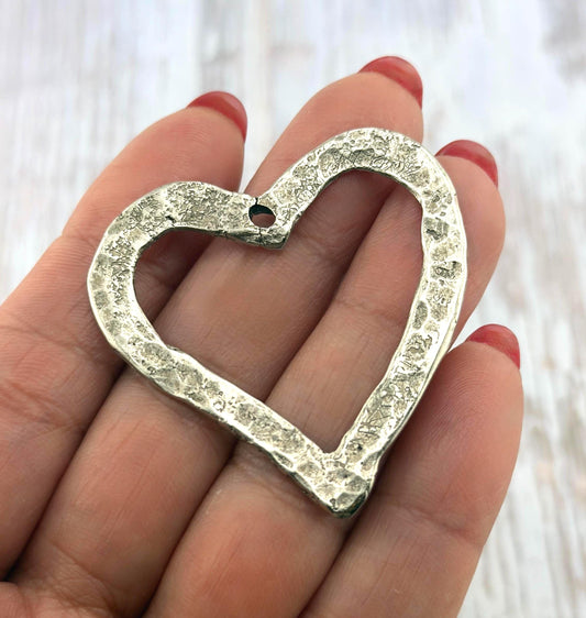 Hammered Open Heart Pendant, Antiqued Pewter - PT410