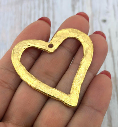 Hammered Open Heart Pendant, Satin 18k Gold Plated - ST230