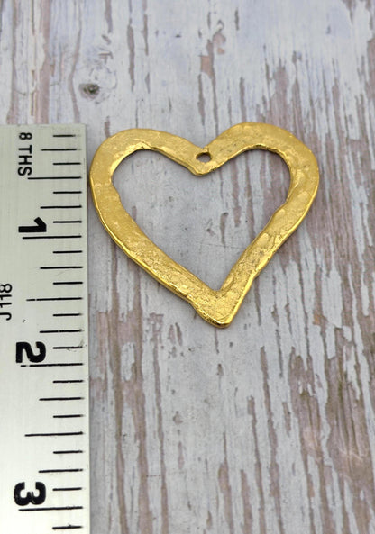 Hammered Open Heart Pendant, Satin 18k Gold Plated - ST230