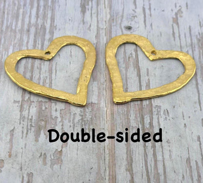 Hammered Open Heart Pendant, Satin 18k Gold Plated - ST230