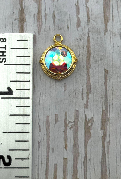 AB Crystal Round Bezel Charm, Satin 18k Gold Plated - ST542