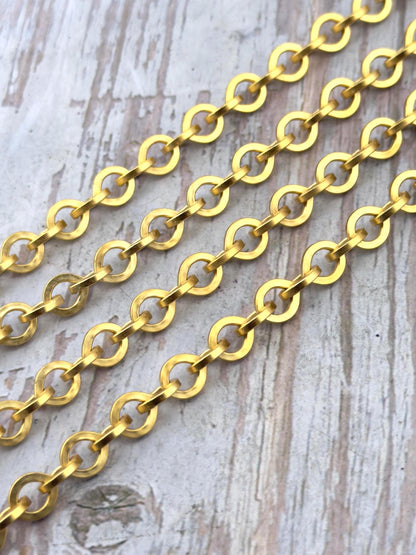 Flat Oval Cable Chain, Satin 18k Gold Plated - S060-CH