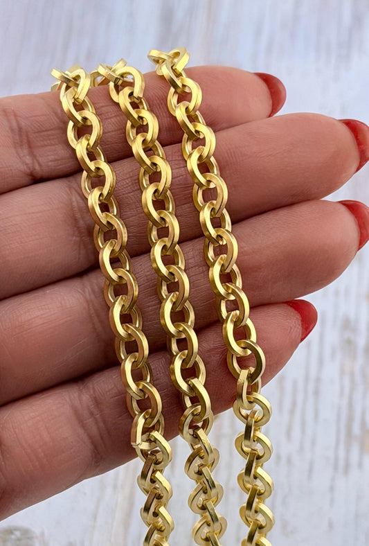 Flat Oval Cable Chain, Satin 18k Gold Plated - S060-CH