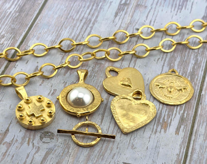 Chunky Large Smooth Oval Cable Chain, Satin 18k Gold Plated - S058-CH