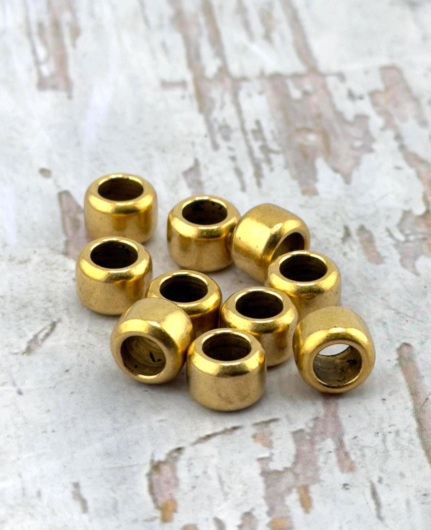 Large Hole 7mm Spacer Beads (Set of 10), Antiqued 18k Gold Plated - AG547