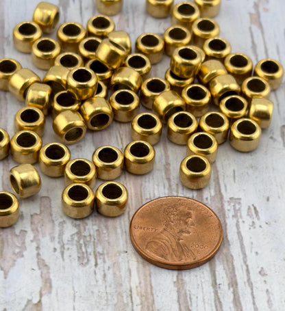 Large Hole 7mm Spacer Beads (Set of 10), Antiqued 18k Gold Plated - AG547