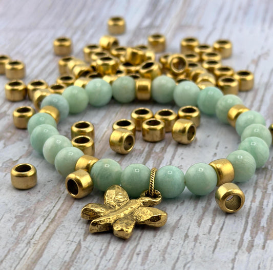 Cuentas Espaciadoras de Agujero Grande de 7mm (Set de 10), Baño de Oro de 18k Envejecido - AG547