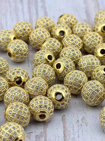 Perle micro-pavé 10mm en oxyde de zirconium, plaqué or 18k satiné - ST545