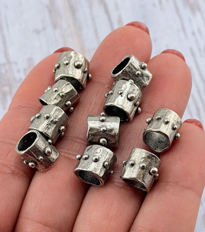 Dotted Barrel Spacer Metal Beads, Antiqued Pewter - PT530
