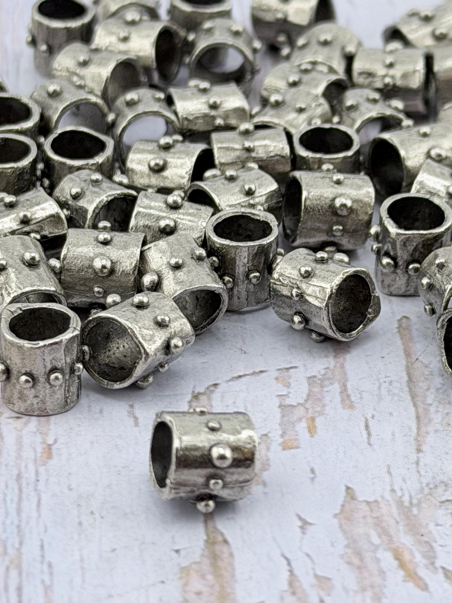 Dotted Barrel Spacer Metal Beads, Antiqued Pewter - PT530