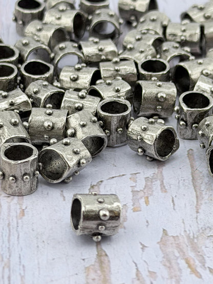 Dotted Barrel Spacer Metal Beads, Antiqued Pewter - PT530