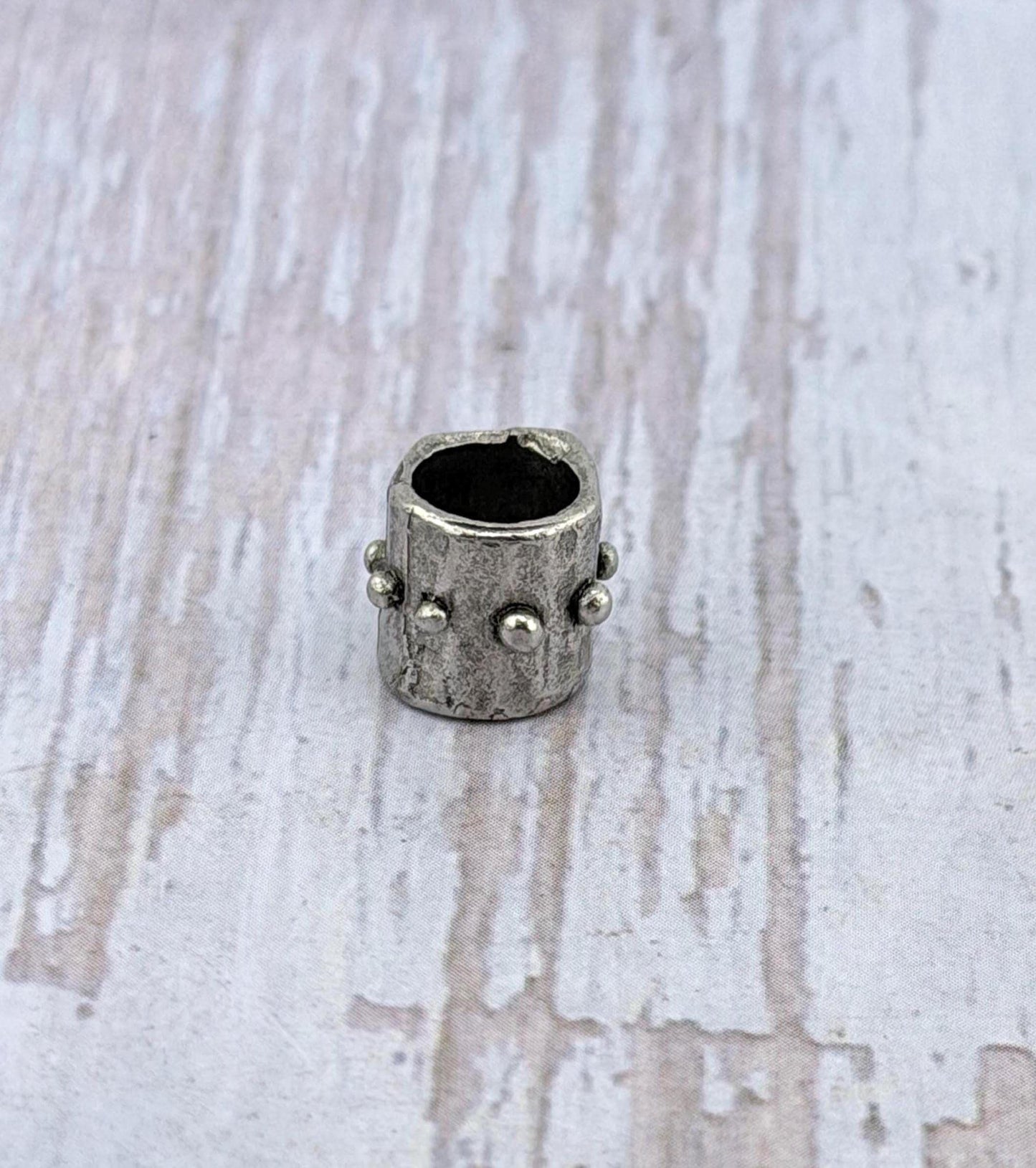 Dotted Barrel Spacer Metal Beads, Antiqued Pewter - PT530