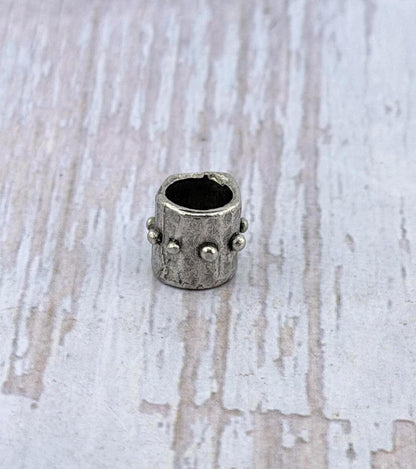 Dotted Barrel Spacer Metal Beads, Antiqued Pewter - PT530