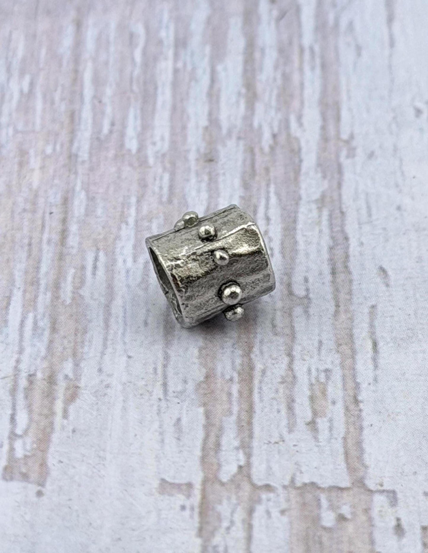Dotted Barrel Spacer Metal Beads, Antiqued Pewter - PT530
