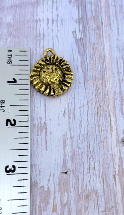 Rustic Sunflower Charm, Antiqued 18k Gold Plated - AG106