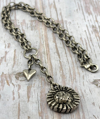 Sunflower Charm, Antiqued Pewter - PT466