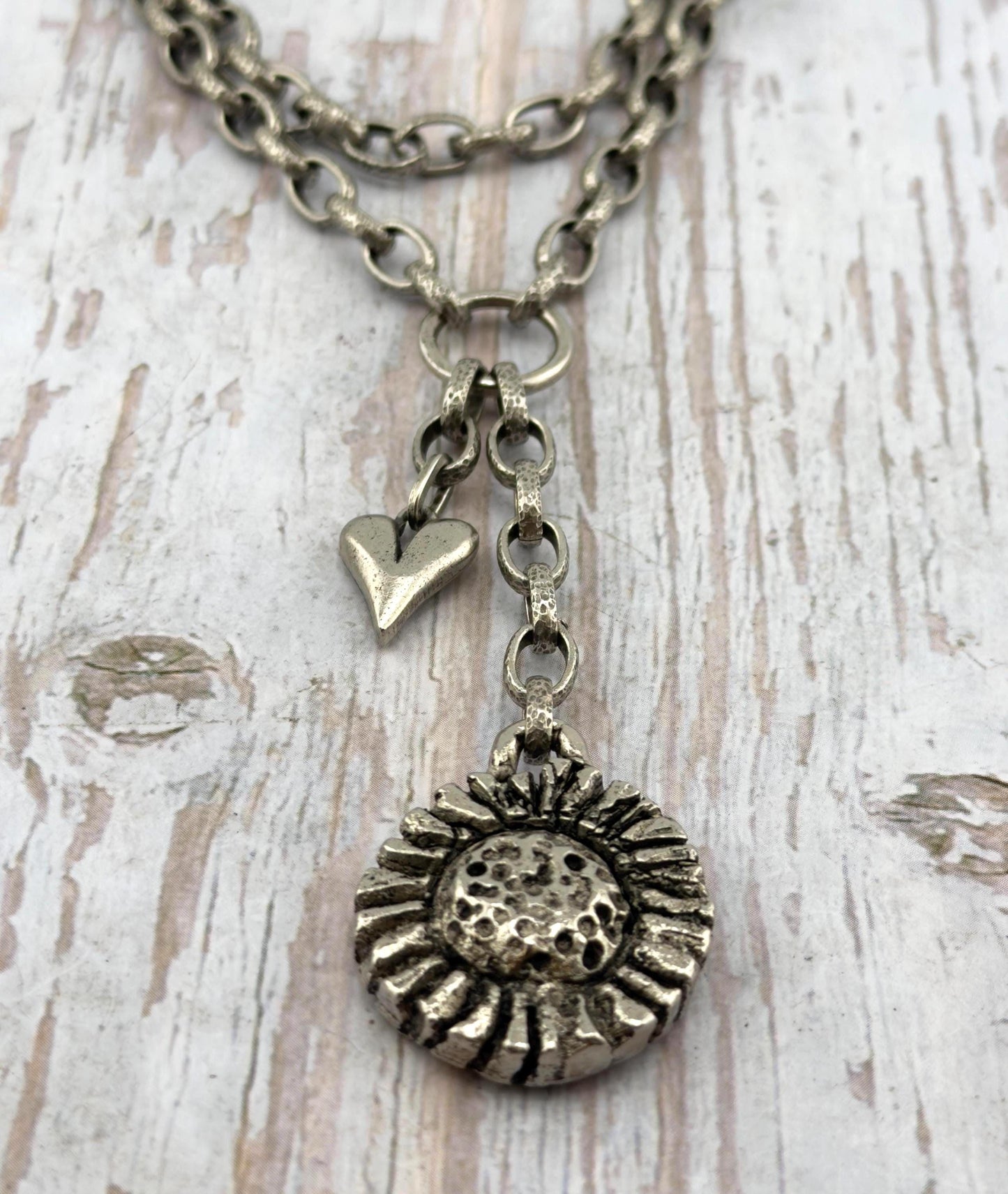 Sunflower Charm, Antiqued Pewter - PT466