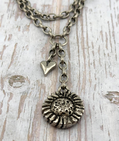 Sunflower Charm, Antiqued Pewter - PT466