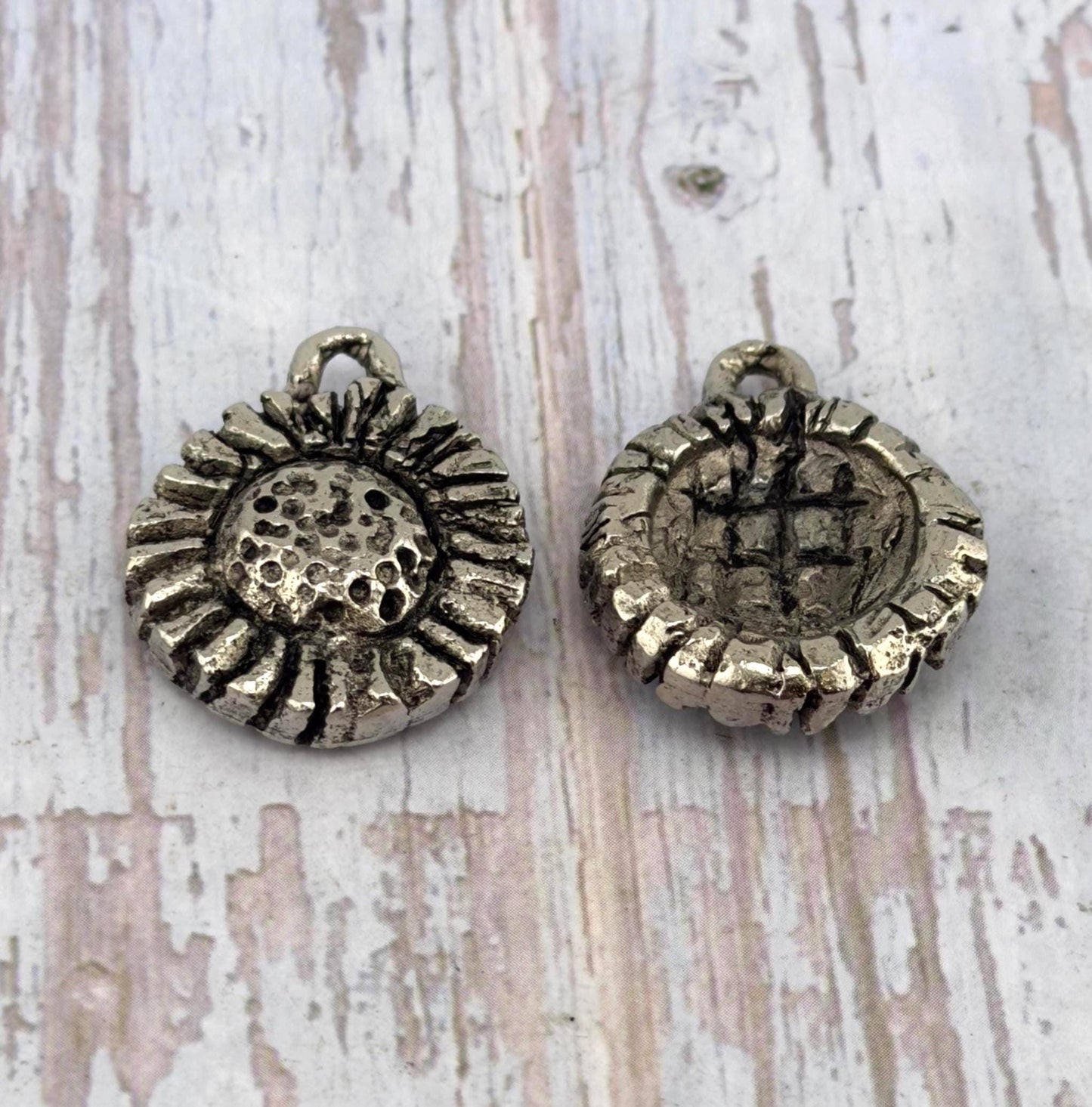 Sunflower Charm, Antiqued Pewter - PT466