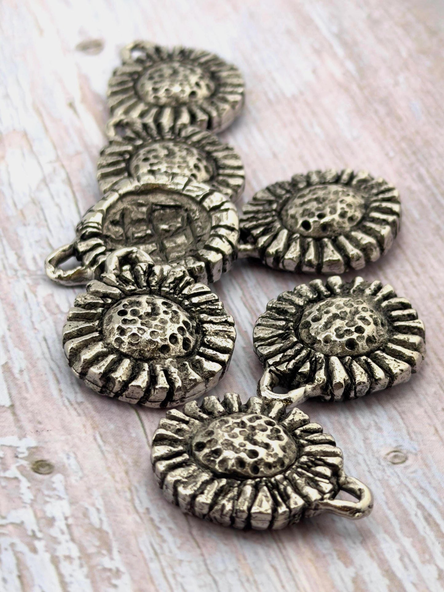 Sunflower Charm, Antiqued Pewter - PT466