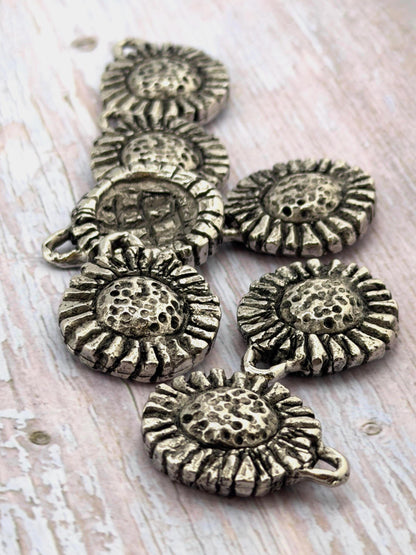 Sunflower Charm, Antiqued Pewter - PT466