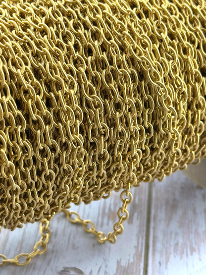 8x5mm Oval Textured Cable Chain, Antiqued 18k Gold Plated - G114-CH
