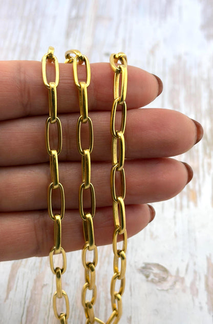 Cadena Larga de Eslabones tipo Clip, Baño de Oro 18k Satinado - S069-CH