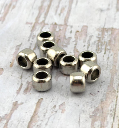 7mm Large Hole Cylinder Beads (Set of 10), Antiqued Pewter - PT549