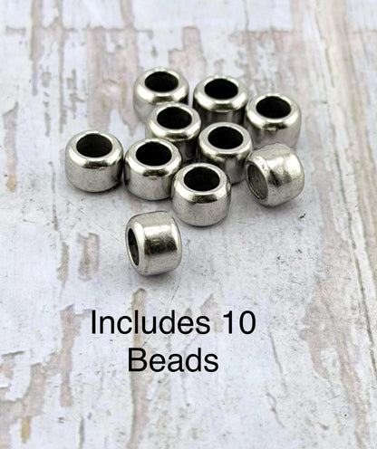 7mm Large Hole Cylinder Beads (Set of 10), Antiqued Pewter - PT549