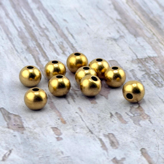 6mm Small Metal Round Beads (Pack of 10), Antiqued 18k Gold Plated - AG550