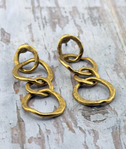 Boucles d'oreilles pendantes à anneaux entrelacés (lot de 2), plaqué or 18 carats vieilli - AG588