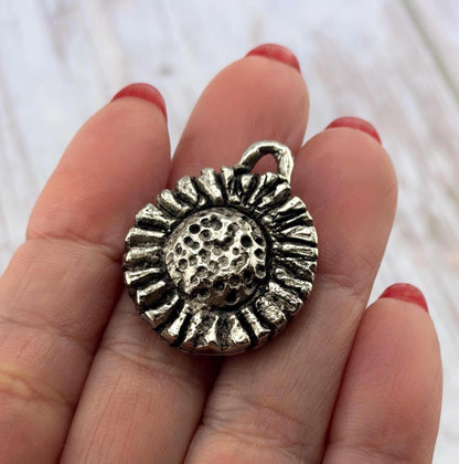 Sunflower Charm, Antiqued Pewter - PT466