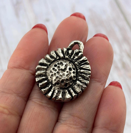 Sunflower Charm, Antiqued Pewter - PT466