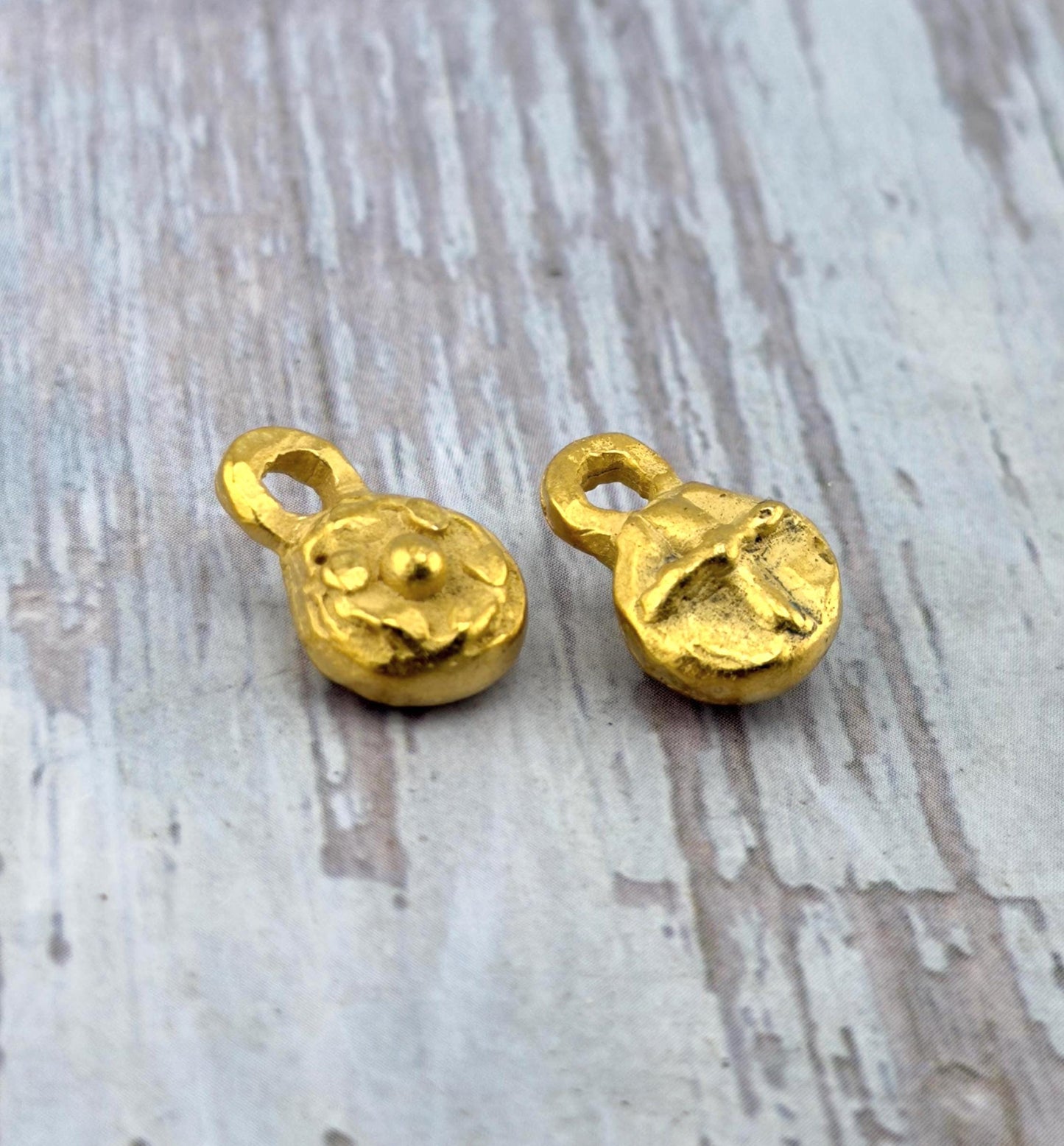 Double-sided Cross and Flower Charm, Satin 18k Gold Plated - ST319