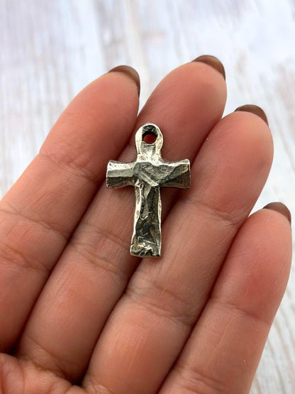 Rustic Cross Pendant, Antiqued Pewter - PT492