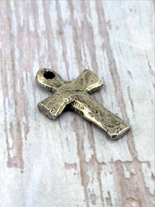 Rustic Cross Pendant, Antiqued Pewter - PT492