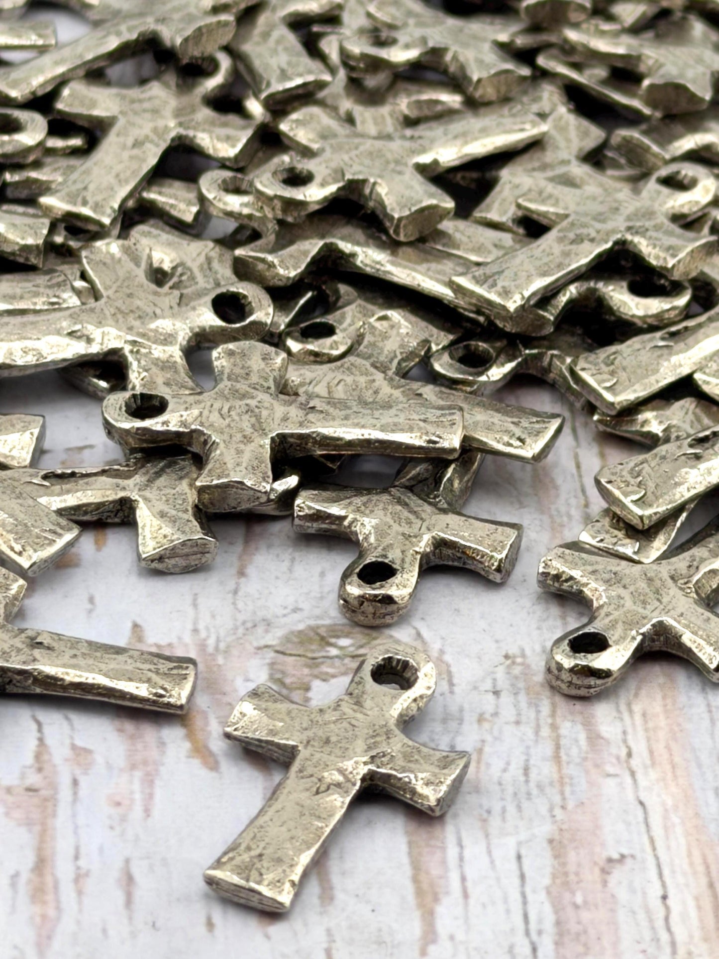 Rustic Cross Pendant, Antiqued Pewter - PT492