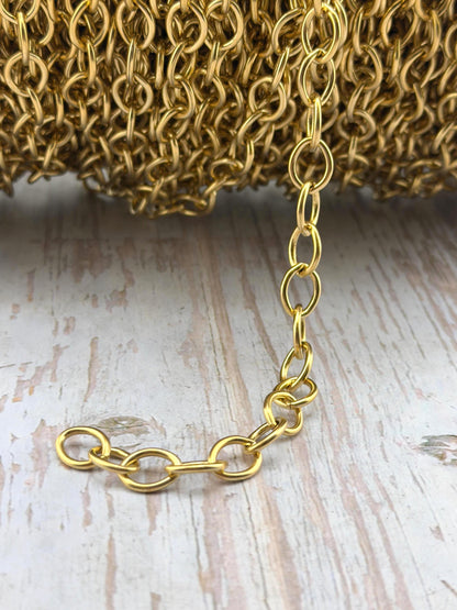 Cadena Ovalada Gruesa Tipo Cable, Bañada en Oro de 18k Envejecido - G105-CH