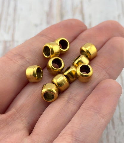 Large Hole 7mm Spacer Beads (Set of 10), Antiqued 18k Gold Plated - AG547
